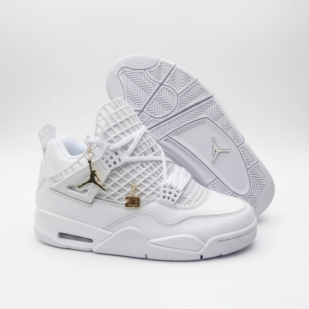Air Jordan 4 Retro blanc or - côté